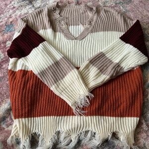 Women’s Plus Size Striped & Frayed Sweater